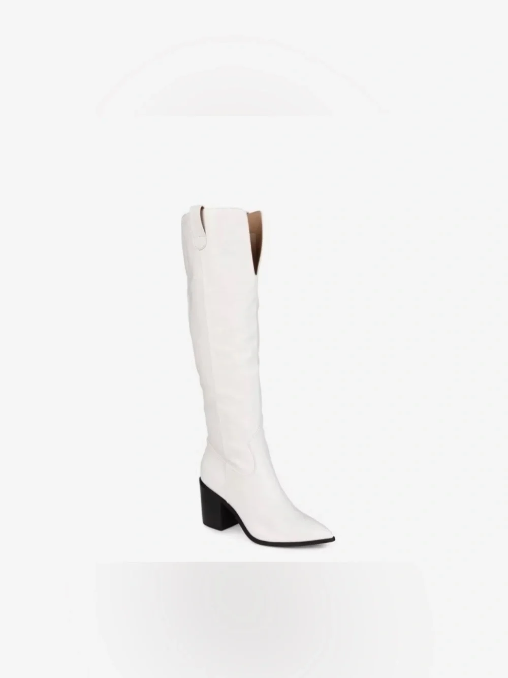 White Knee-High Pointed-Toe Block Heel Boots - Women